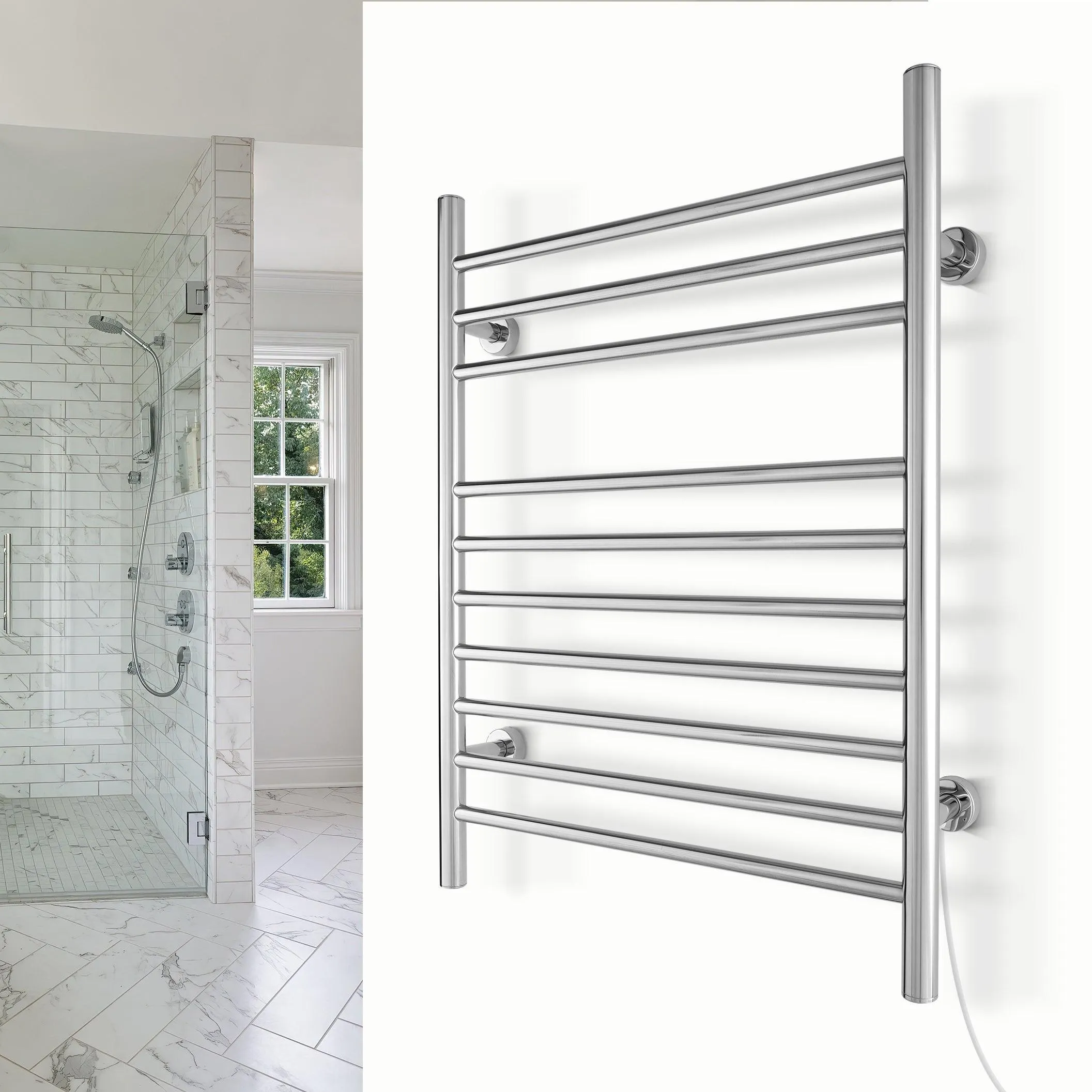 WarmlyYours Infinity Straight Dual Connect (Hardwired and Plug in) Towel Warmer  - 23.6"w x 32"h