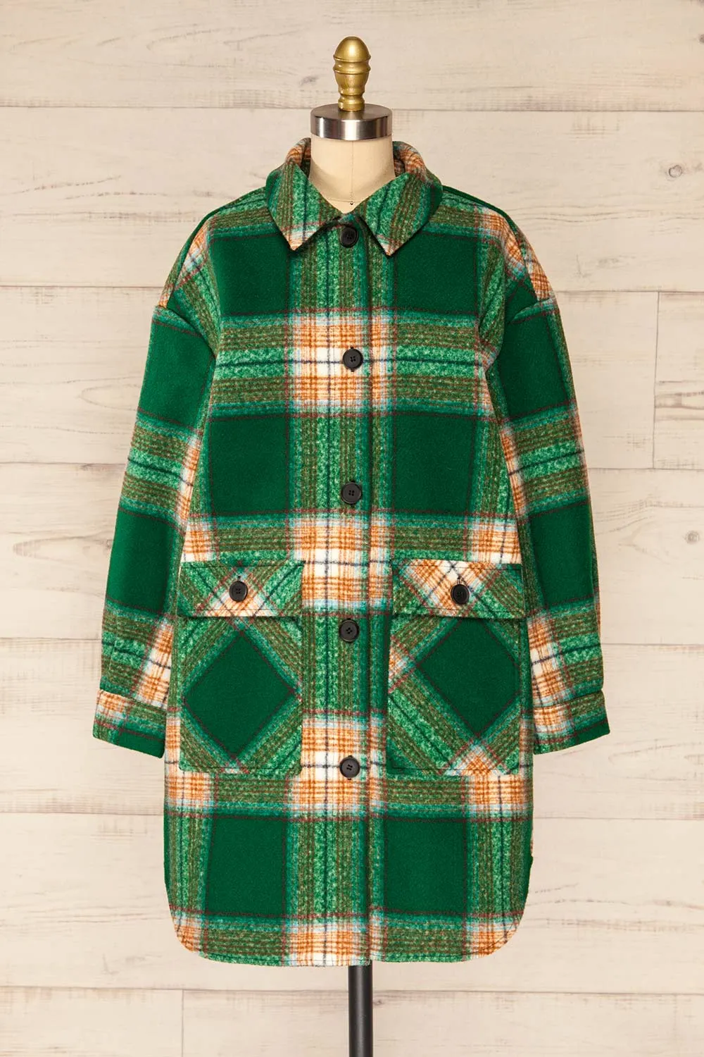 Wellor Green | Oversized Plaid Shirt Jacket