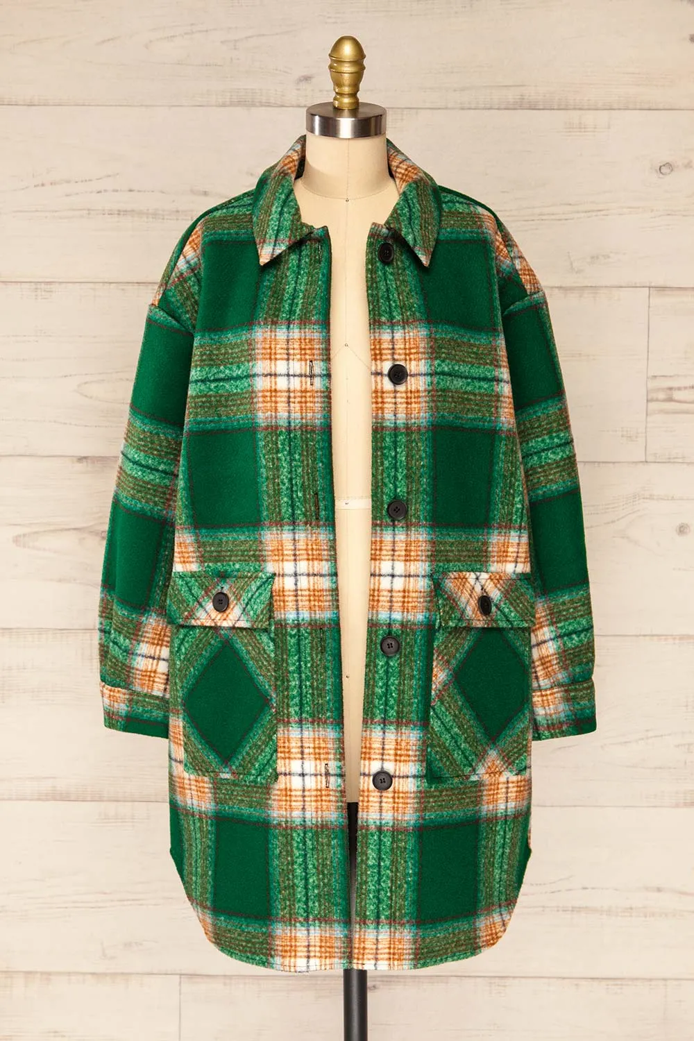 Wellor Green | Oversized Plaid Shirt Jacket