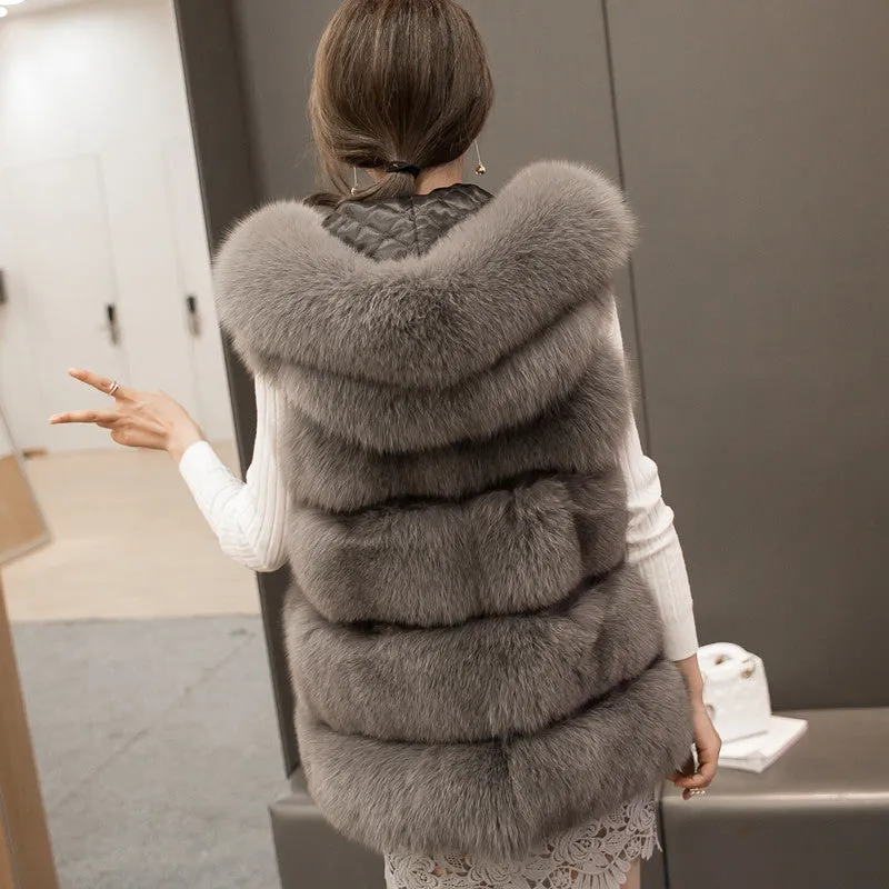 Winter Sleeveless Artificial Fox Fur Coat Gilet Faux Fur Jacket