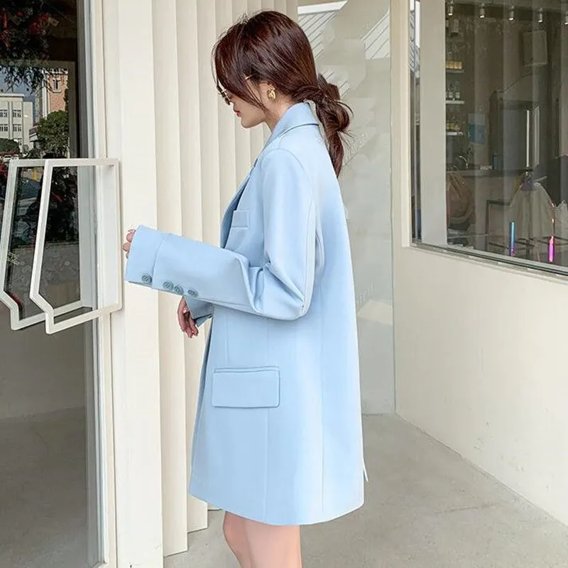 Wjczt Women's England Style Loose Blazer Spring Autumn Korean Fashion Casual Blue Suit Jacket Office Lady Graceful Black Work Coats