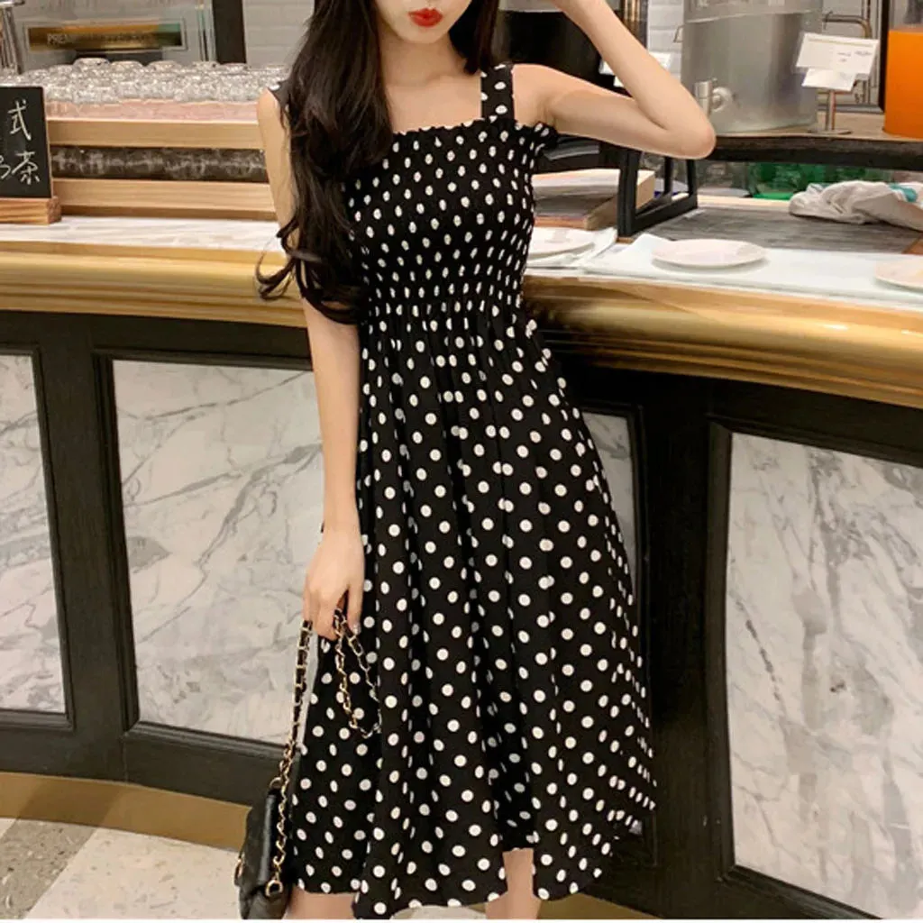 Women Dress Loose None Sleeve Polka Dot Shoulder Plus Size Casual  Fashion comfort Pullover Dress Fashion boho vestidos 2023