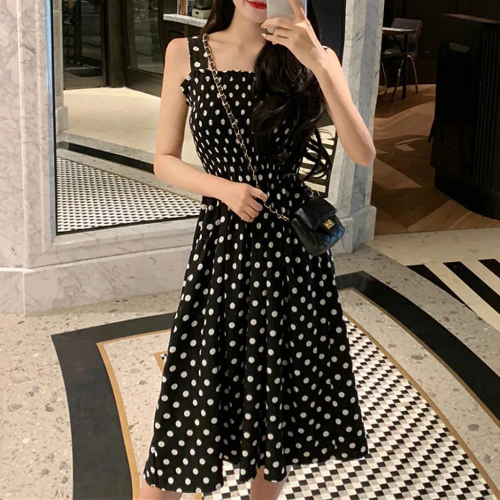 Women Dress Loose None Sleeve Polka Dot Shoulder Plus Size Casual  Fashion comfort Pullover Dress Fashion boho vestidos 2023