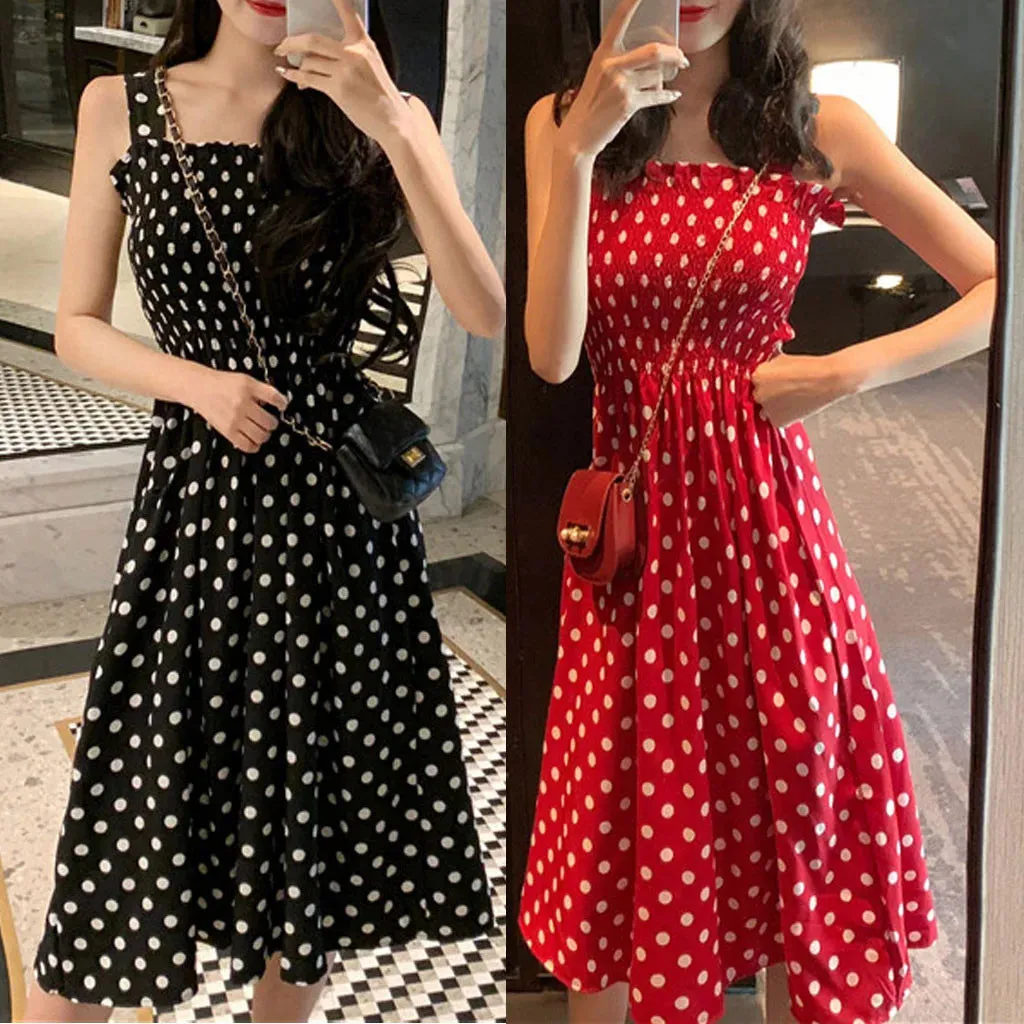 Women Dress Loose None Sleeve Polka Dot Shoulder Plus Size Casual  Fashion comfort Pullover Dress Fashion boho vestidos 2023