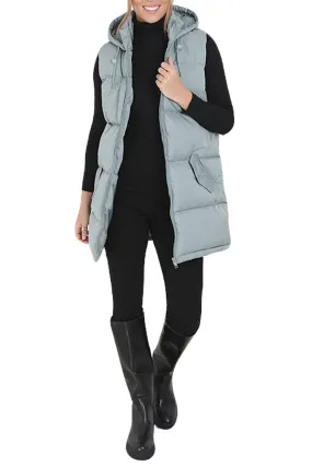 Womens Grey Zipper Hooded Puffer Jacket