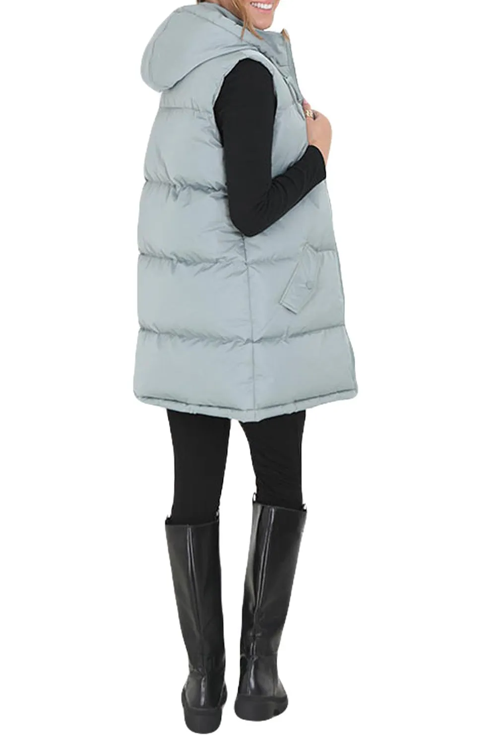 Womens Grey Zipper Hooded Puffer Jacket