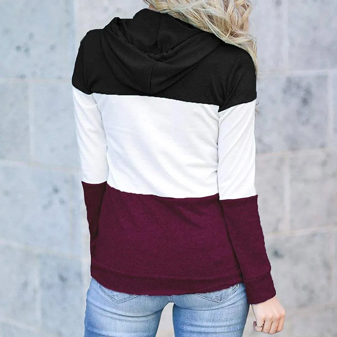 Women's Pullover Long Sleeve Fall Hoodies Color Block Tunics Loose Casual Sweatshirts