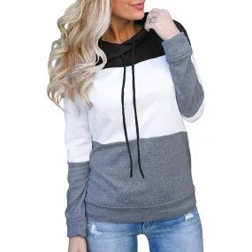 Women's Pullover Long Sleeve Fall Hoodies Color Block Tunics Loose Casual Sweatshirts