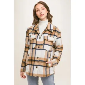 Wool Blend Plaid Button Up Shacket