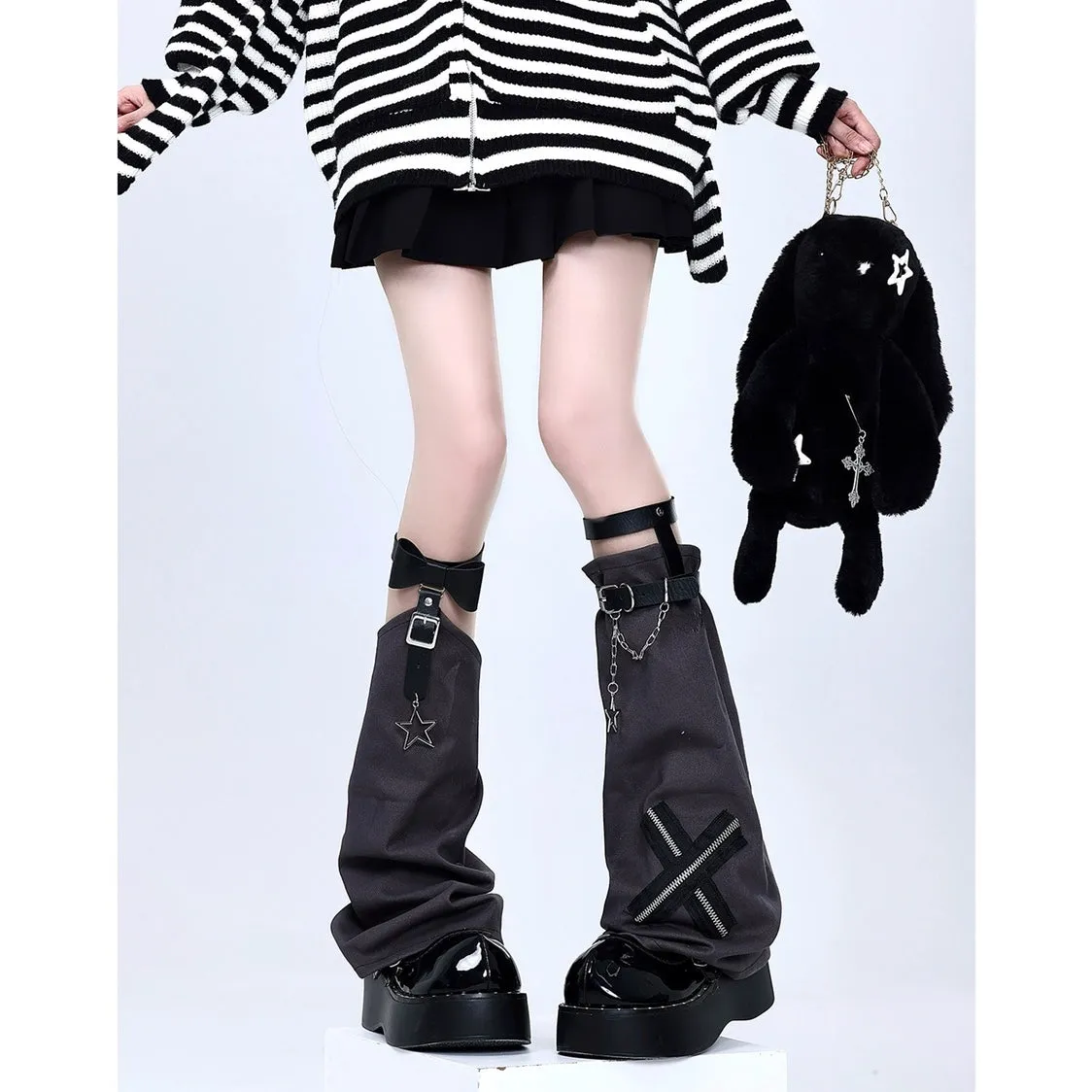 y2k cross chain leather buckle Leg Warmers