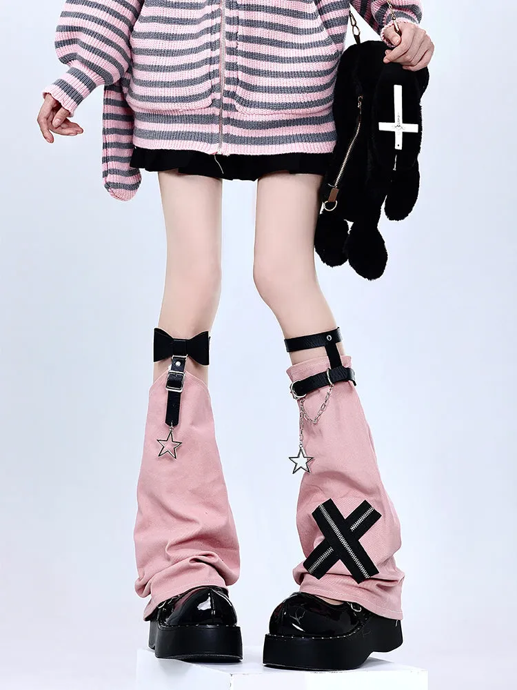 y2k cross chain leather buckle Leg Warmers