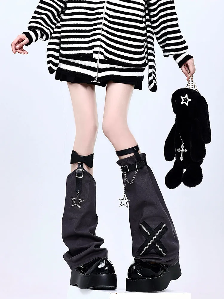 y2k cross chain leather buckle Leg Warmers