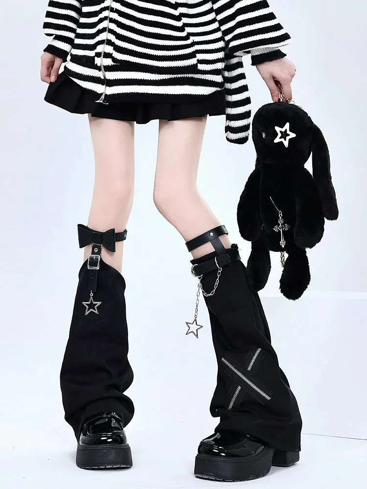 y2k cross chain leather buckle Leg Warmers